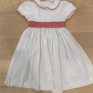 Edgehill Collection Polka Dot Dress with Red Trim